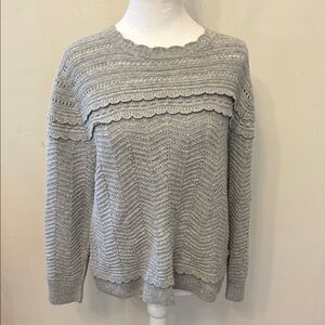 J. Crew Light Gray Scallop Chevron Knit Sweater